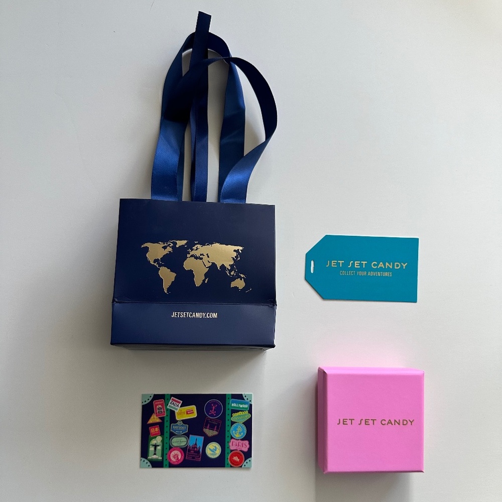 Jet Set Candy empty gift bag and box